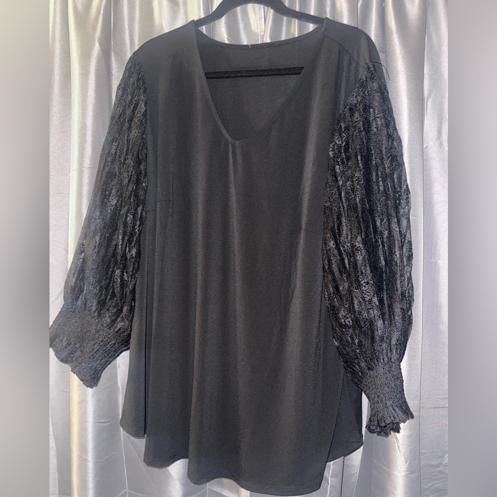 Adrianna Papell Black Blouse with Textured Sleeves